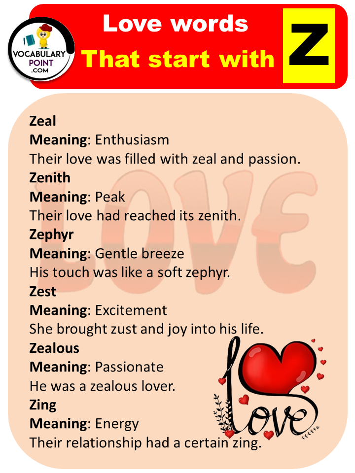 Top 100 Love Words That Start With Z