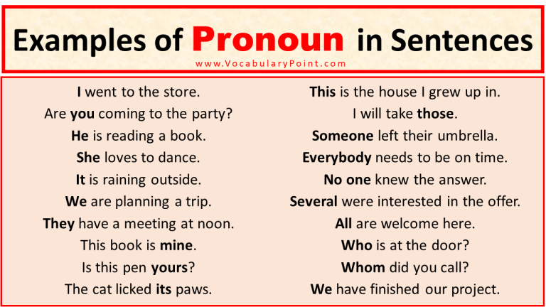 120+ Examples of Pronouns In Sentences In English - Vocabulary Point