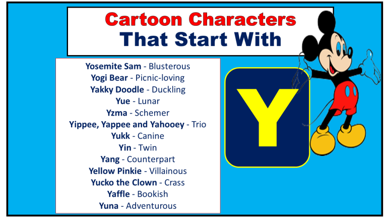 Cartoon Characters That Start With Y (Disney & Funny) - Vocabulary Point