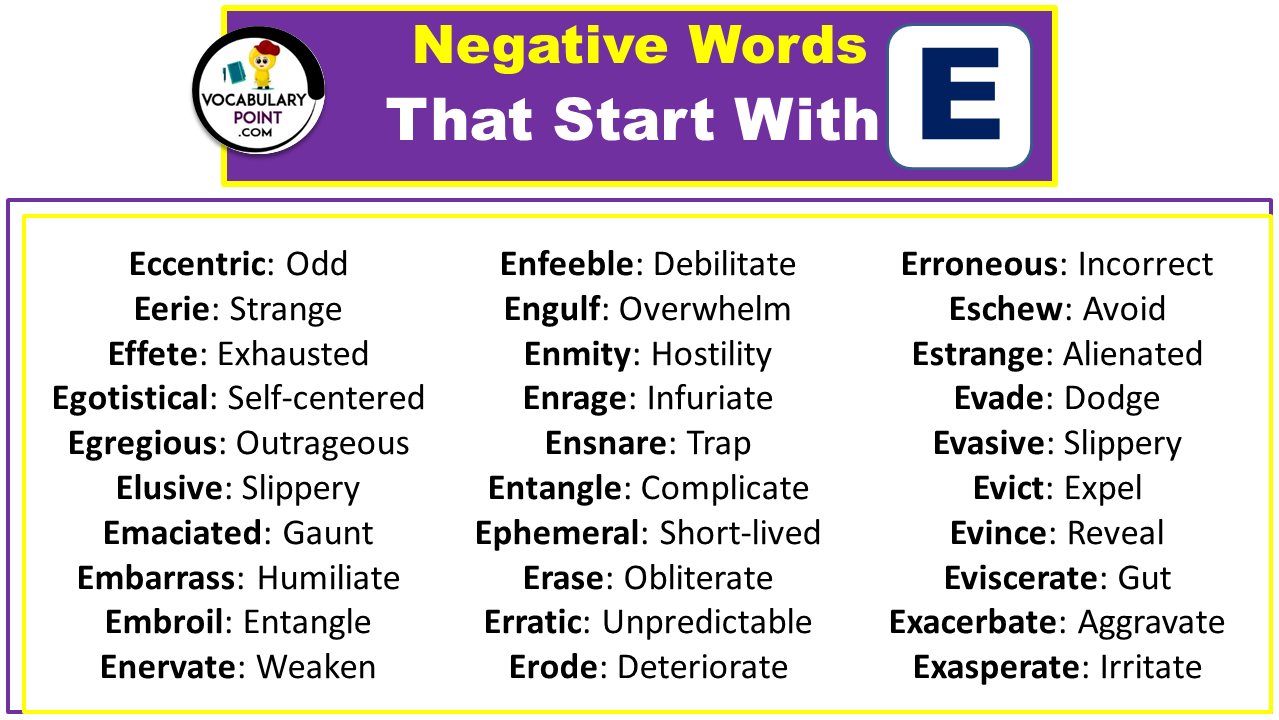 List of Negative Words That Start With E