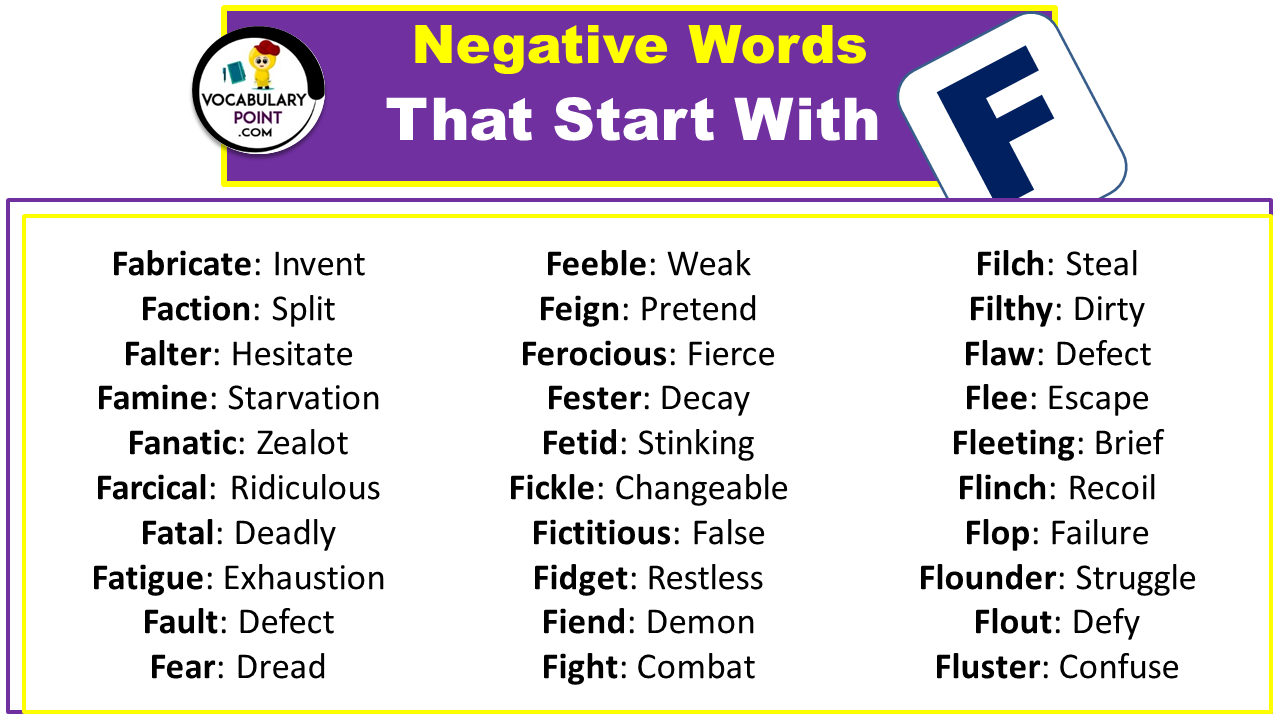 List of Negative Words That Start With F