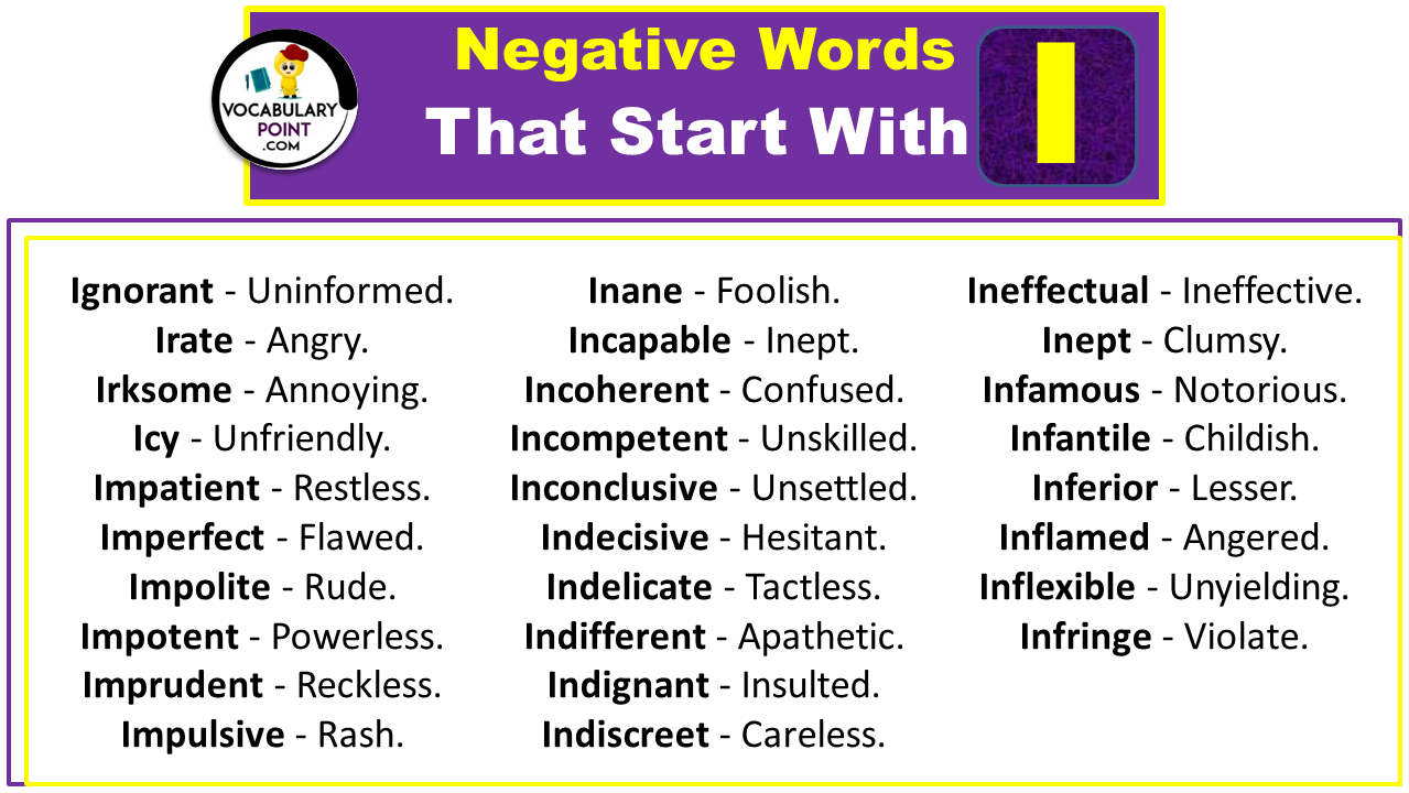 List of Negative Words That Start With I