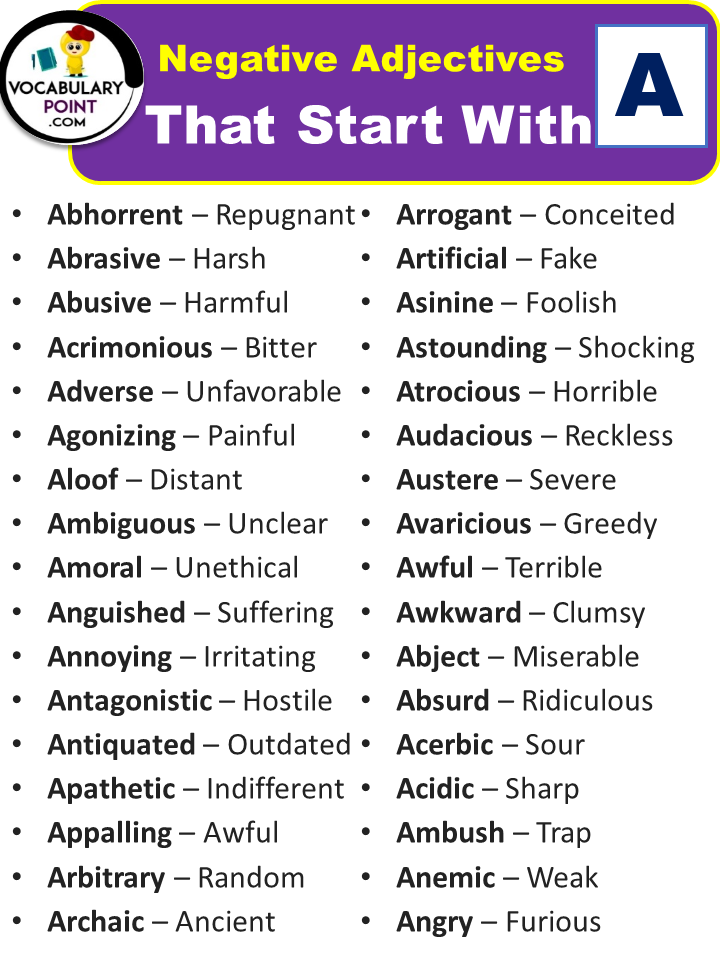 Negative Adjectives That Start With A