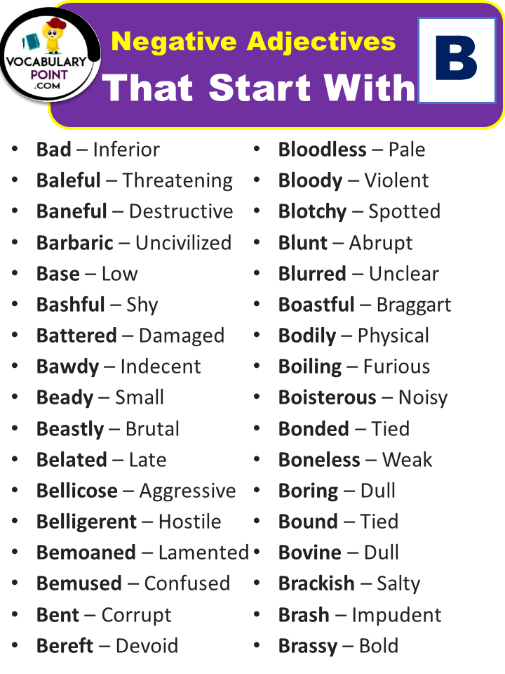 Negative Adjectives That Start With B