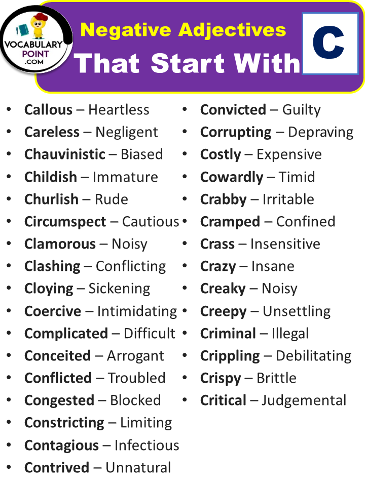 Negative Adjectives That Start With C