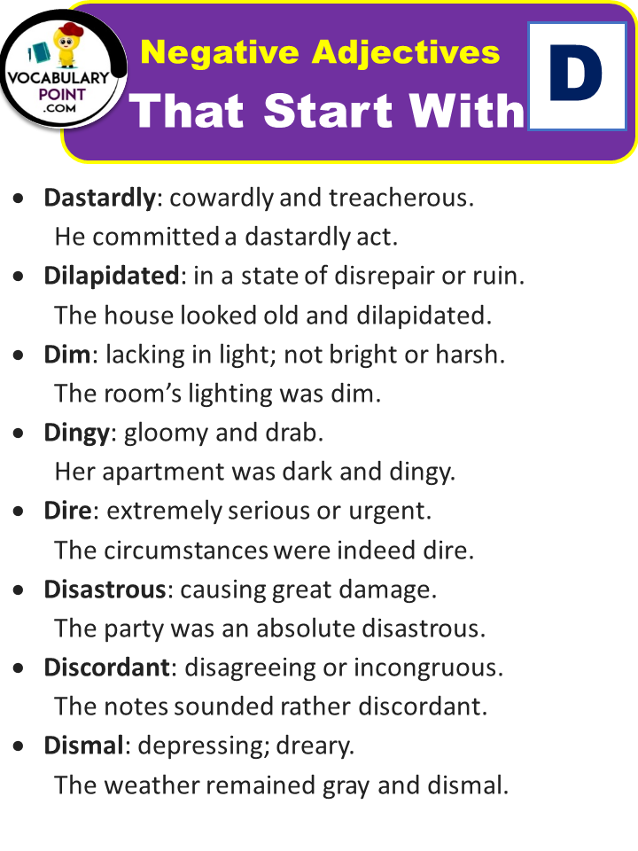 Negative Adjectives That Start With D