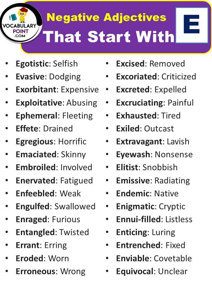 Negative Adjectives That Start With E