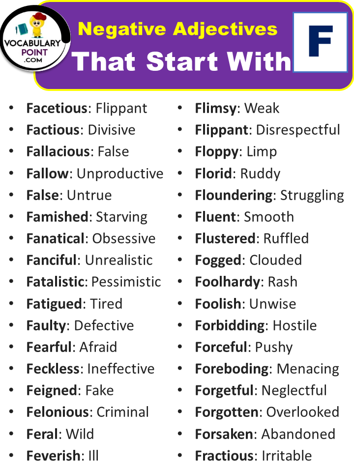 Negative Adjectives That Start With F