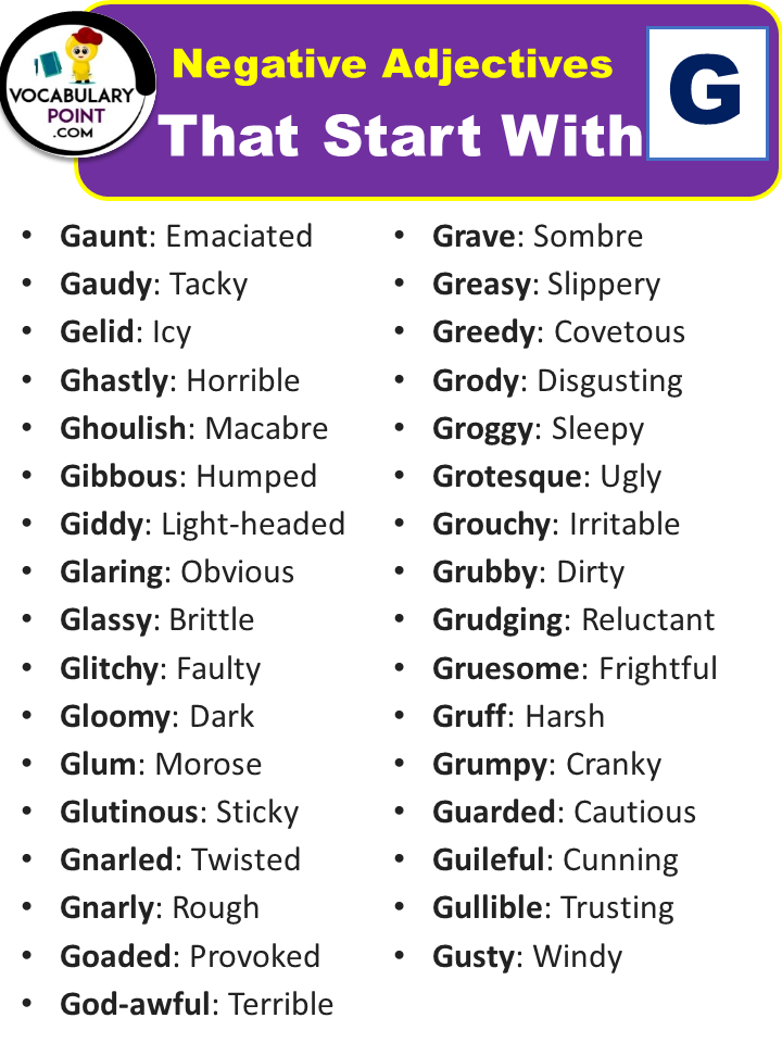 Negative Adjectives That Start With G