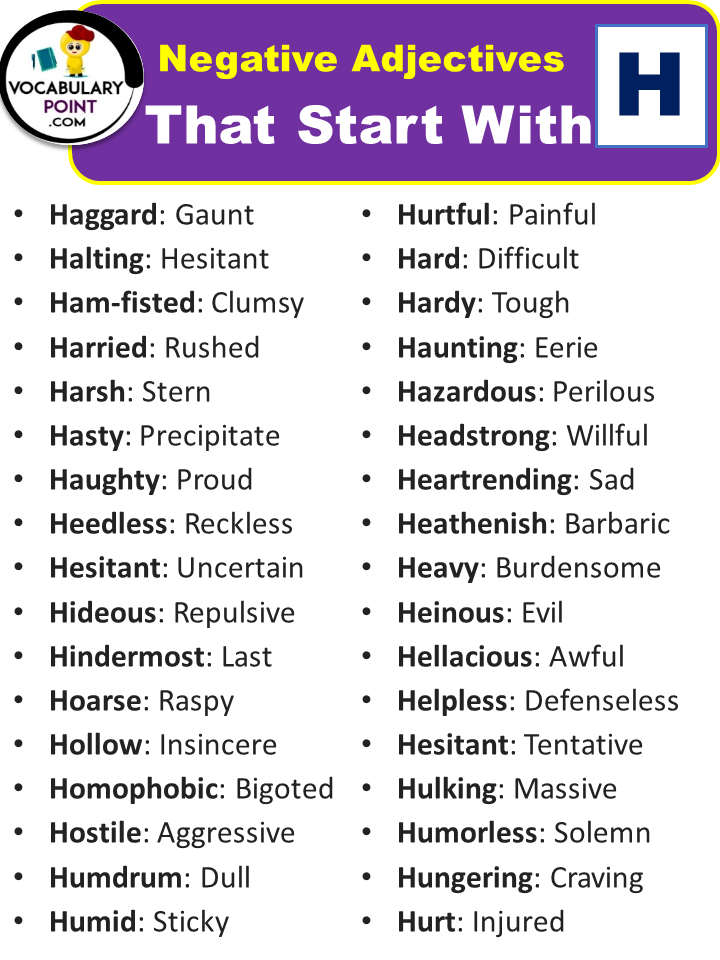 Negative Adjectives That Start With H