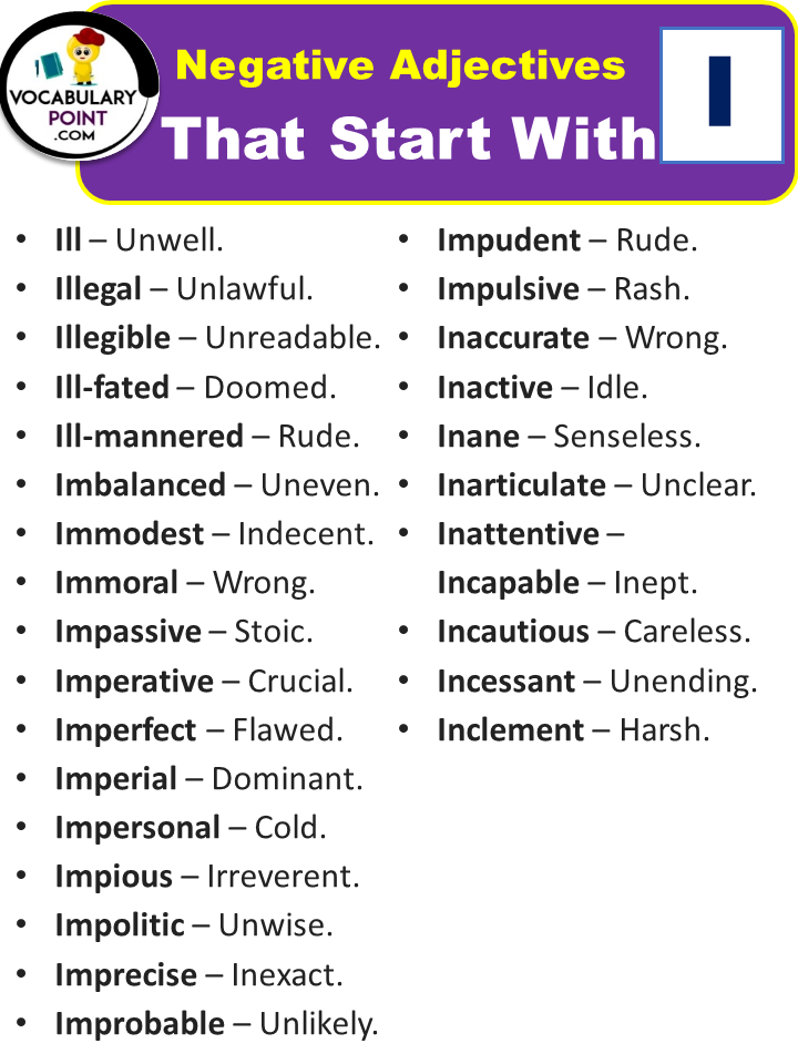 Negative Adjectives That Start With I