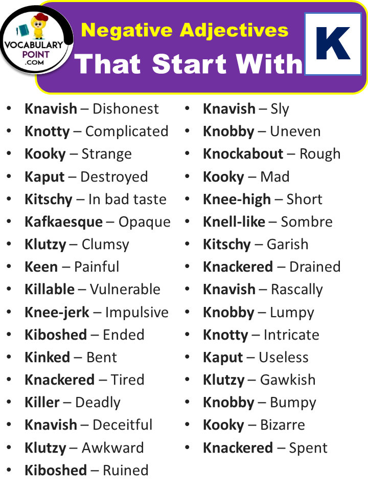 Negative Adjectives That Start With K