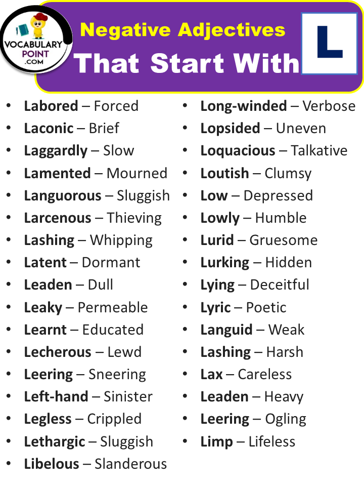 Negative Adjectives That Start With L