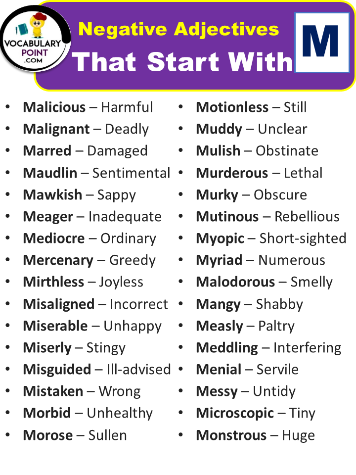 Negative Adjectives That Start With M