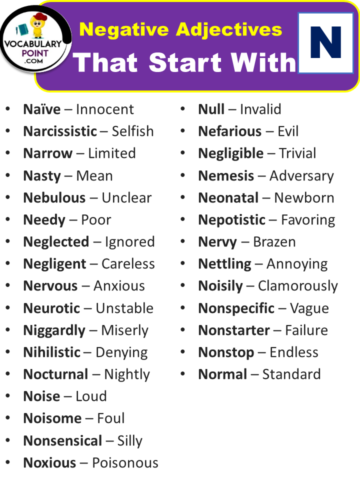 Negative Adjectives That Start With N