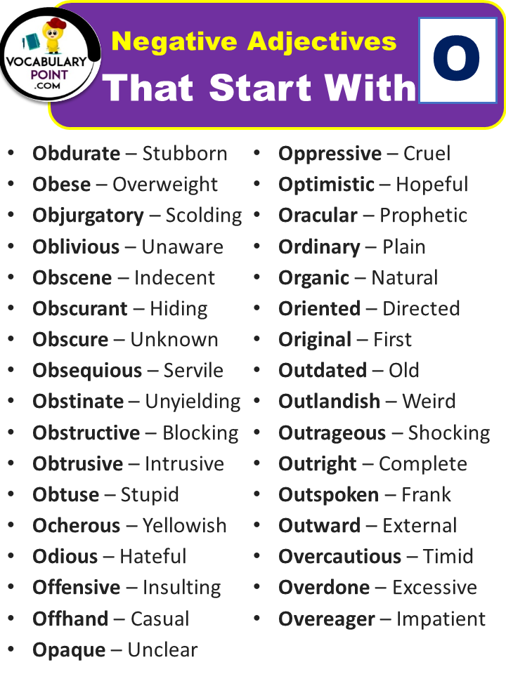 Negative Adjectives That Start With O