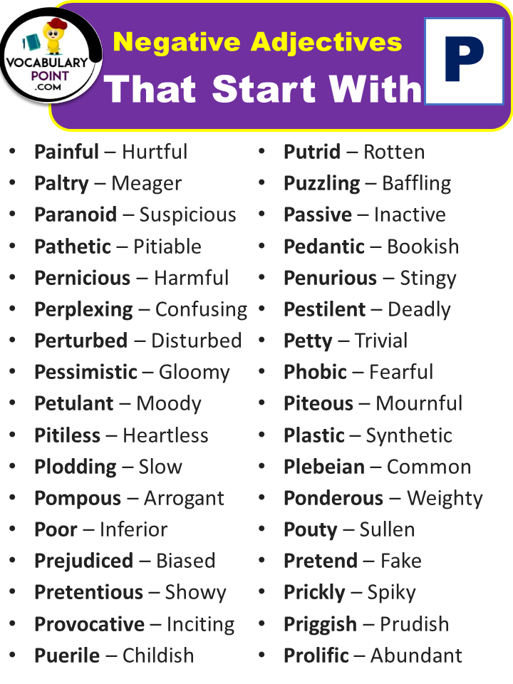 Negative Adjectives That Start With P
