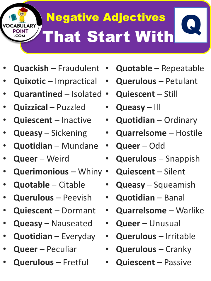 Negative Adjectives That Start With Q