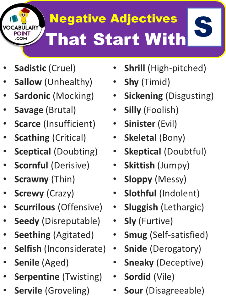 Negative Adjectives That Start With S
