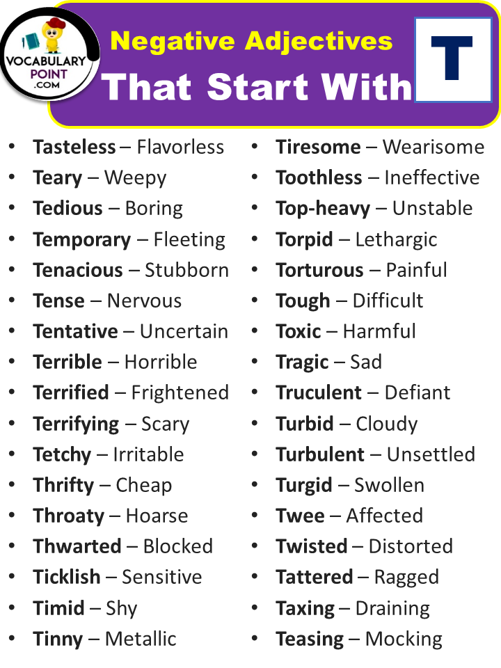 Negative Adjectives That Start With T