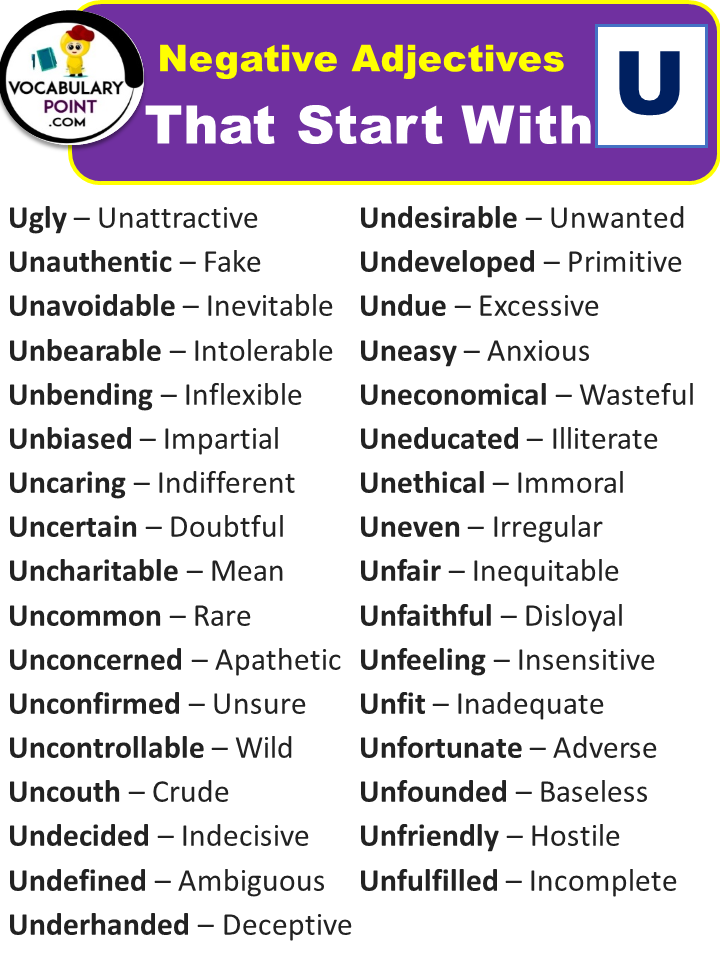 Negative Adjectives That Start With U