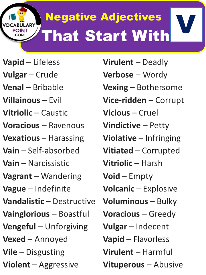 Negative Adjectives That Start With V