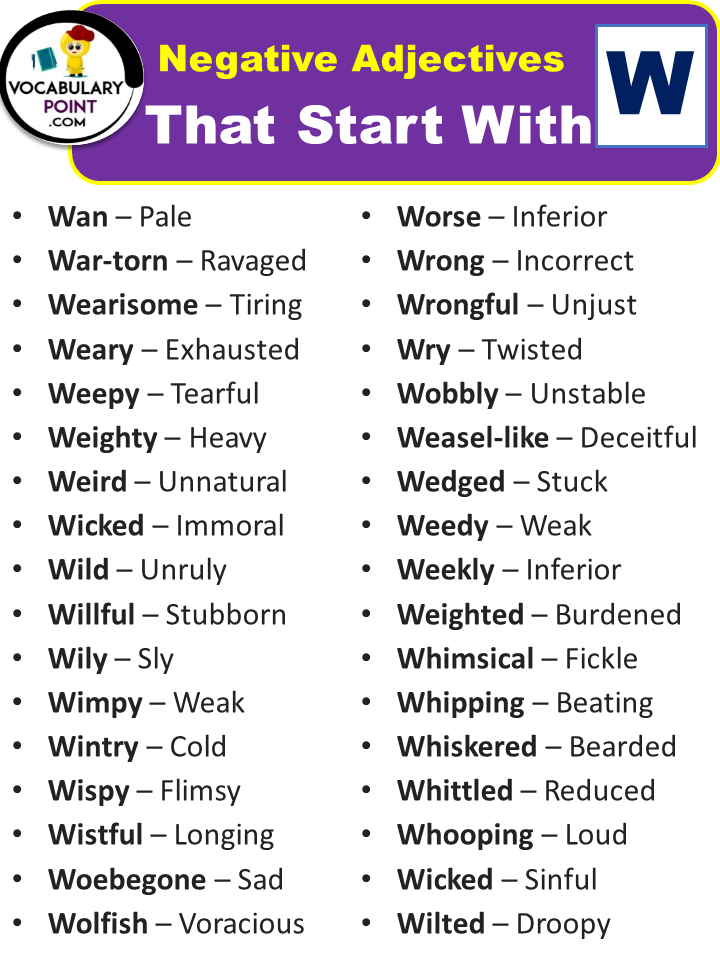 Negative Adjectives That Start With W