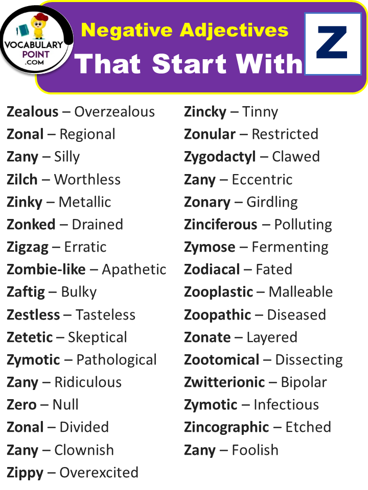 Negative Adjectives That Start With Z