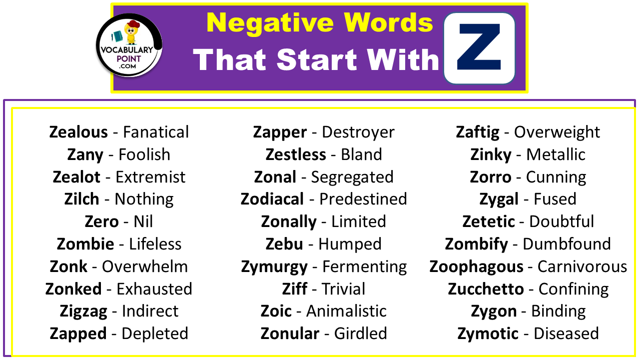 Negative Words That Start With Z
