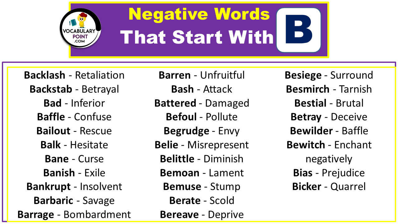 Negative Words That Start With B