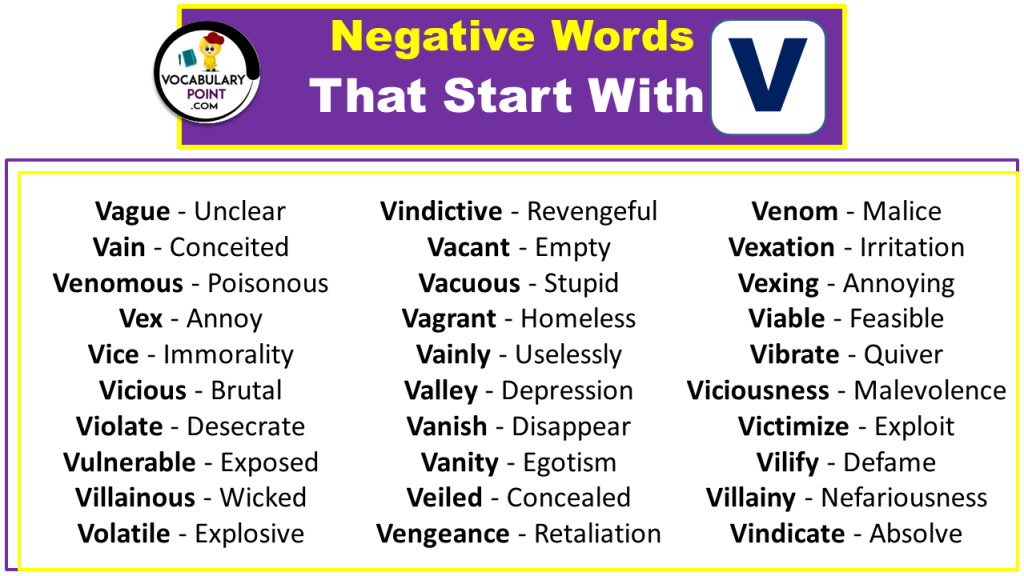 Negative Words That Start With V (Negative Adjectives) - Vocabulary Point