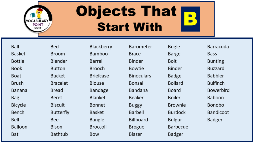 6oo+ Objects That Start With B (For Kids & Beginners) Vocabulary Point