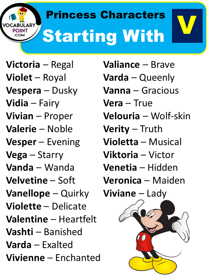 Princess Characters Starting With V