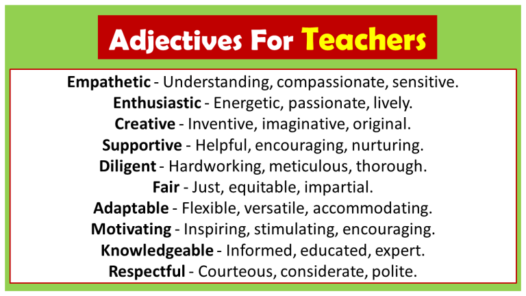 Adjectives for Teachers (Descriptive Words for Teachers) - Vocabulary Point