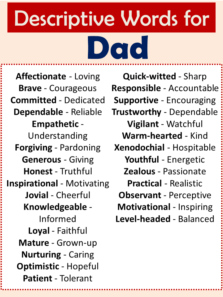Descriptive Words For Dad