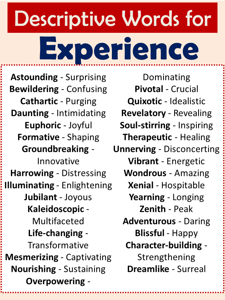 Descriptive Words For Experience