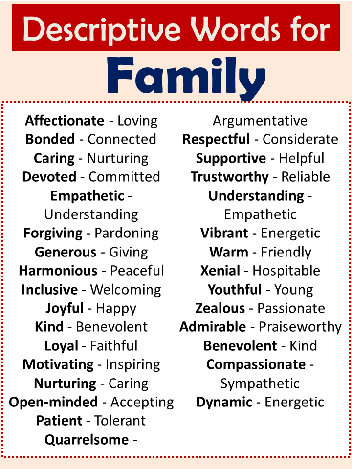 Descriptive Words For Family