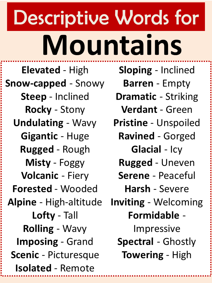 Descriptive Words For Mountains