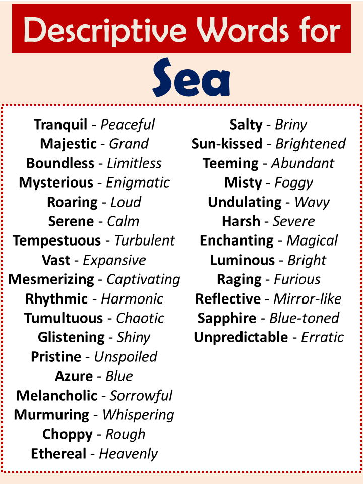 Descriptive Words For Sea