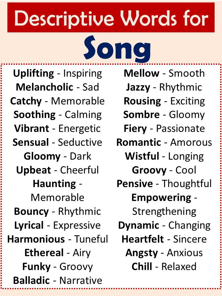 Descriptive Words For Song