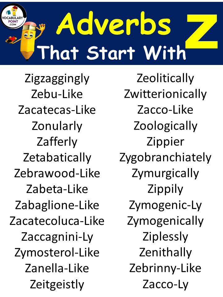 List Of Adverbs Starting With Z