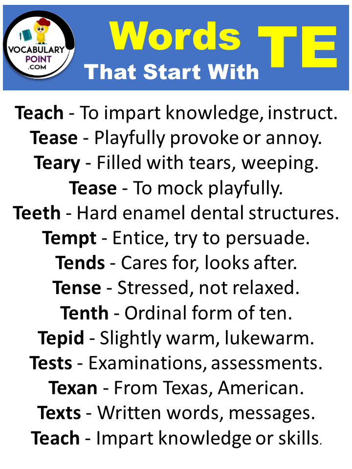 Adjectives That Start with TE