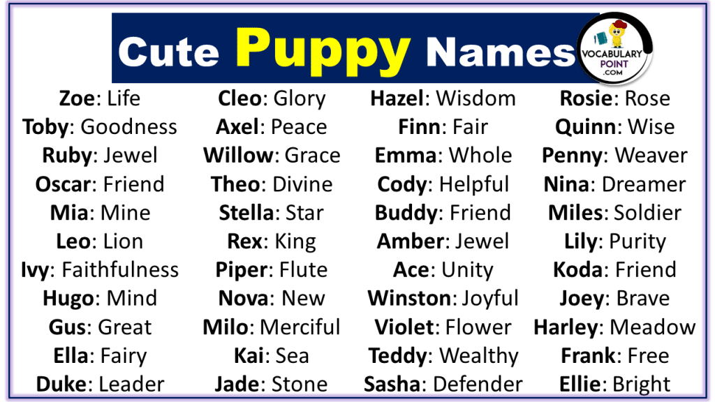 270+ Cute Puppy Names (Best Names for Puppies) - Vocabulary Point