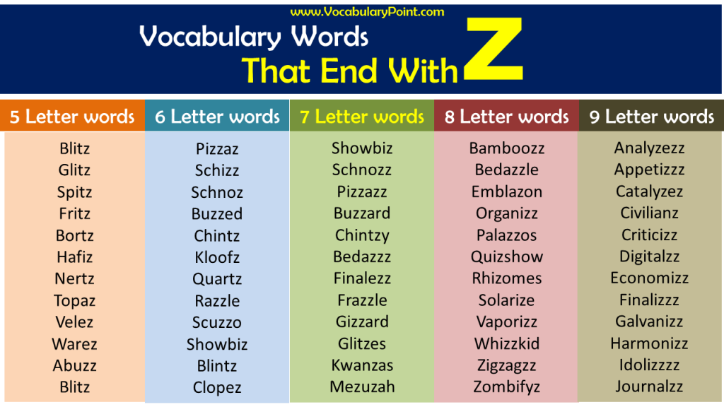 English Vocabulary Words Ending in Z - Vocabulary Point