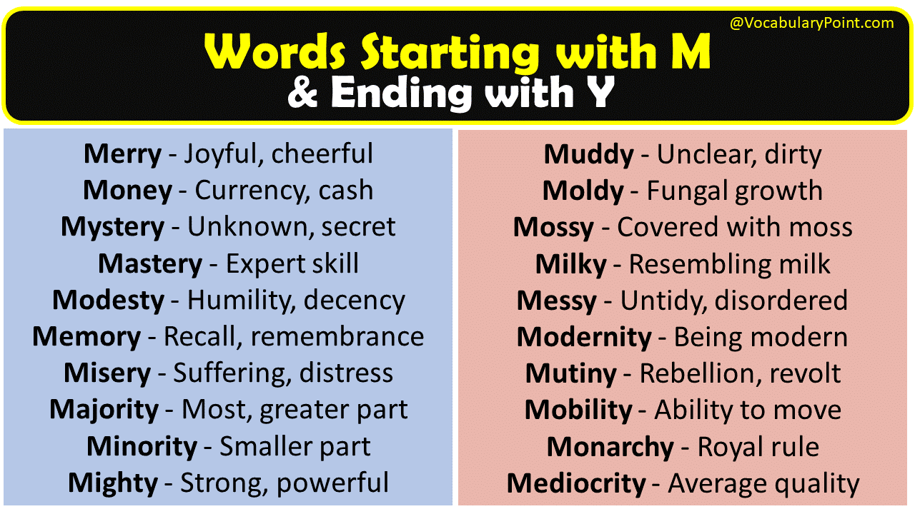 Vocabulary Words Starting with m and ending with y