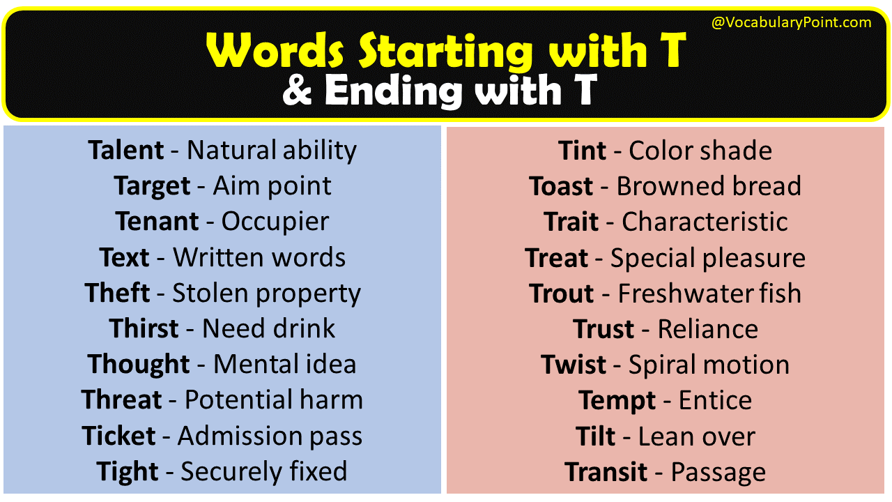 Vocabulary Words start with T and End with T