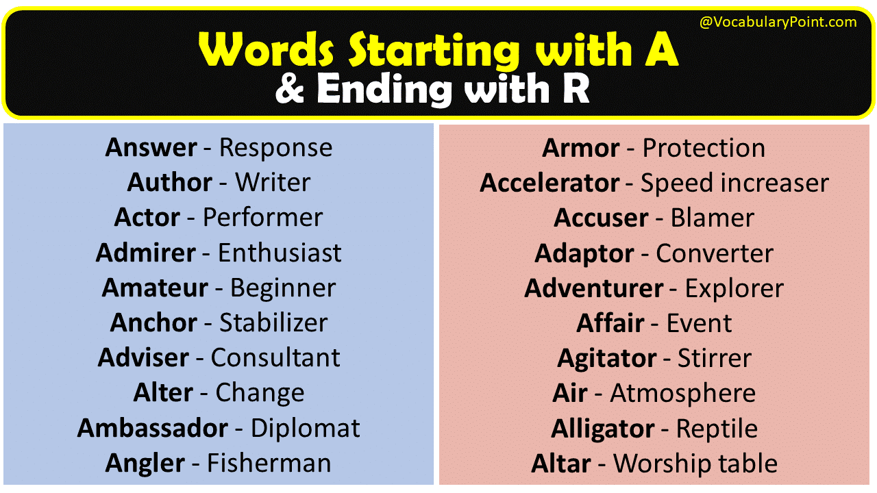 Vocabulary words that start with a and end with r