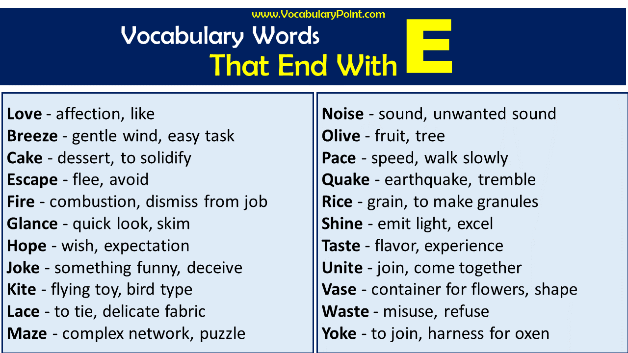 Words That End with E