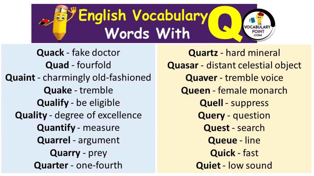 Words Start with Q (Positive & Negative) - Vocabulary Point