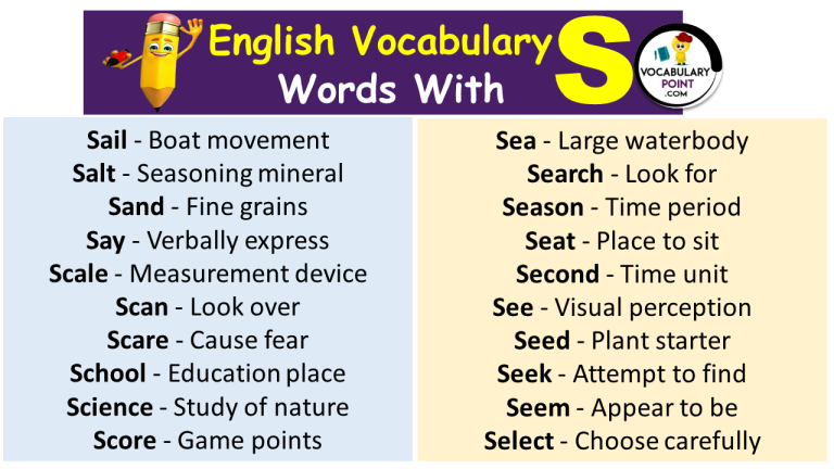 Words Start With S (positive & Negative) - Vocabulary Point